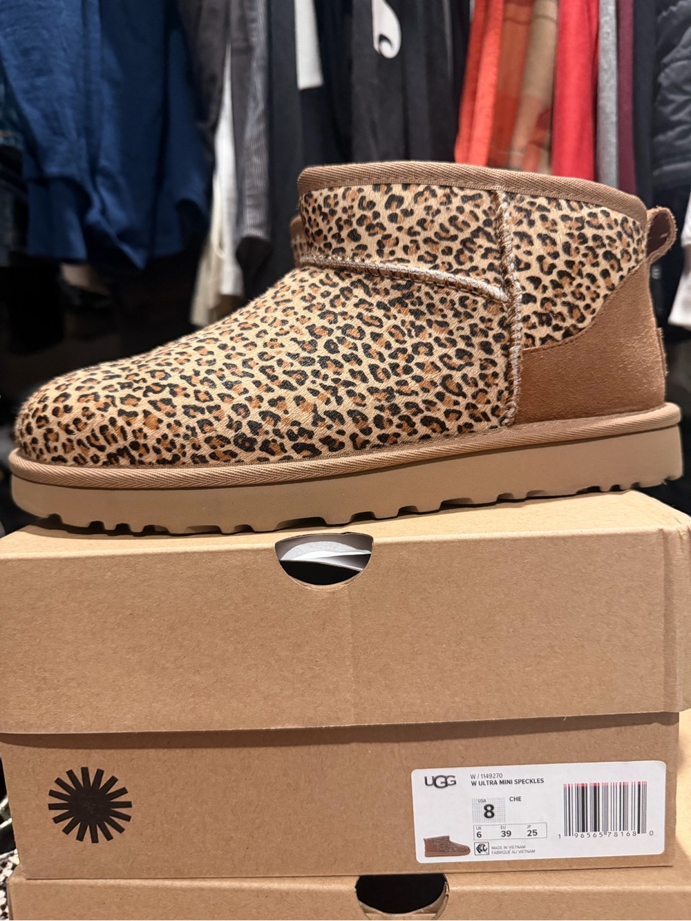 UGG Leopard Print Mini Boot in Tan and Brown - Picture 2 of 4